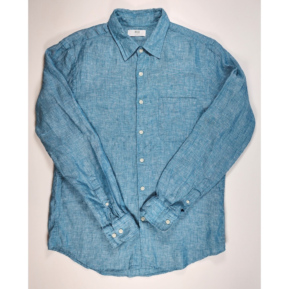 Uniqlo Men Linen Button Up Shirt Size M Coastal Minimalist Resort